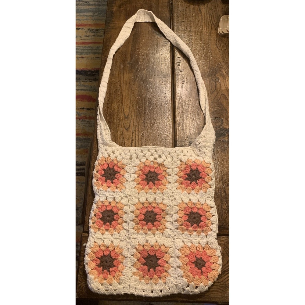 Womens Boho Shoulder Bag Colorful India Crochet Granny‎ Square Hippie Festival
